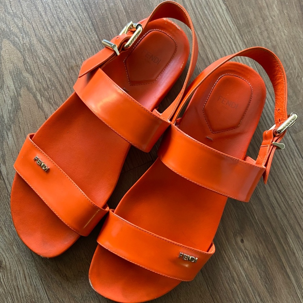 Fendi Double Band Flat Patent Sandal Orange